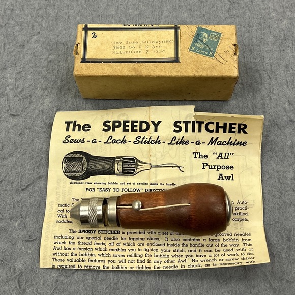 Office | Vtg The Speedy Stitcher Sewing Awl With Box Instructions ...